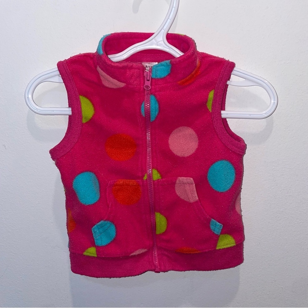 5/$15 George Pink Fleece Vest with Colorful Dots